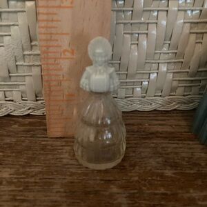 Vintage Miniature Victorian Woman with Bonnet Perfume Bottle